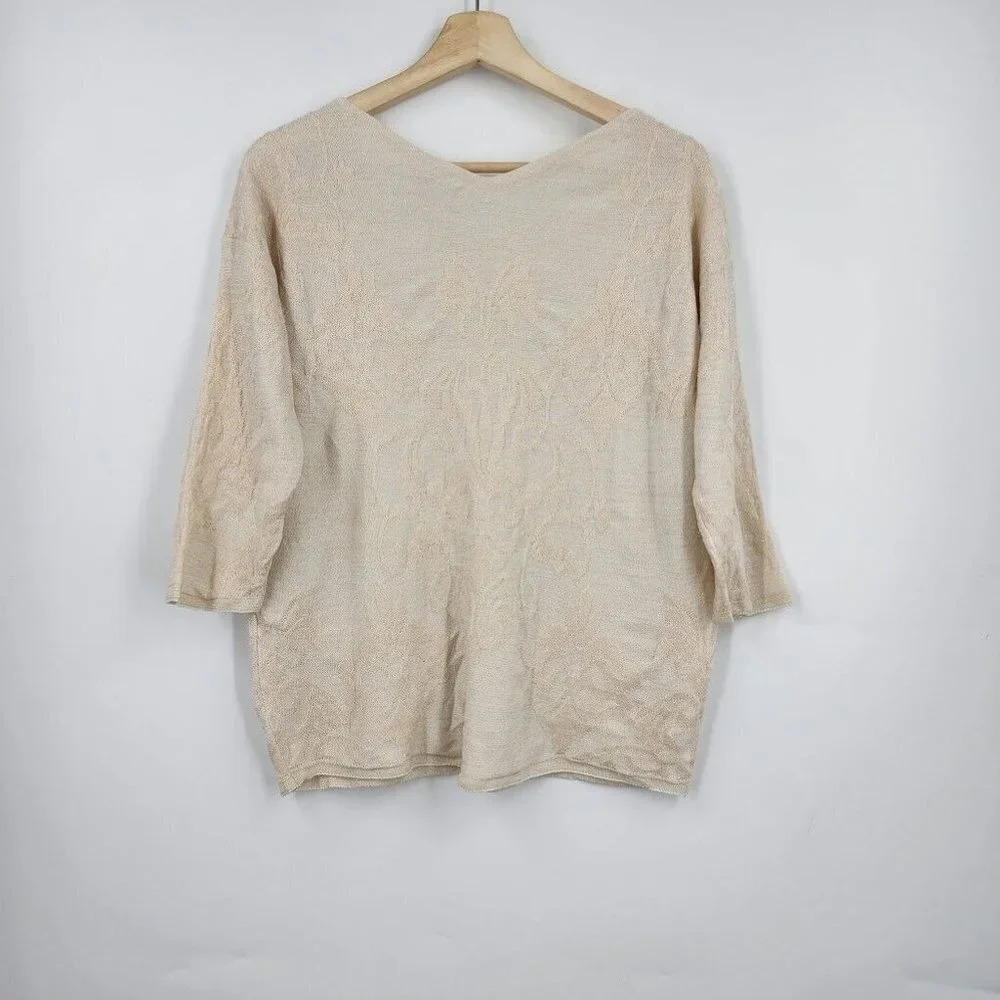 Chicos Women's Double V Neck Baroque 3/4 Sleeve Patterned Sweater Size M NWT - Picture 2 of 9